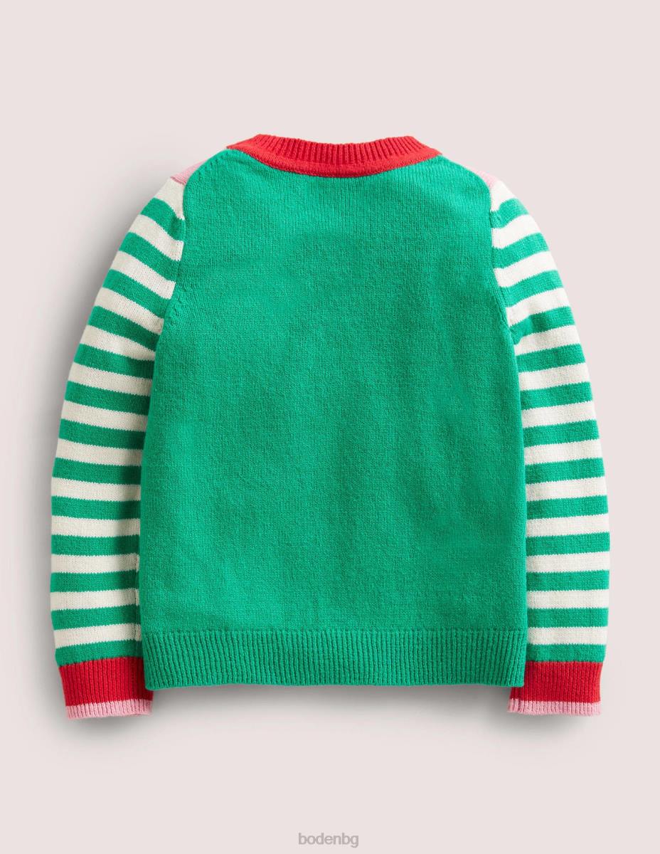 облекло Boden Коледен пуловер с помпон на елф в райета зелен пипер елф момичета LL683137