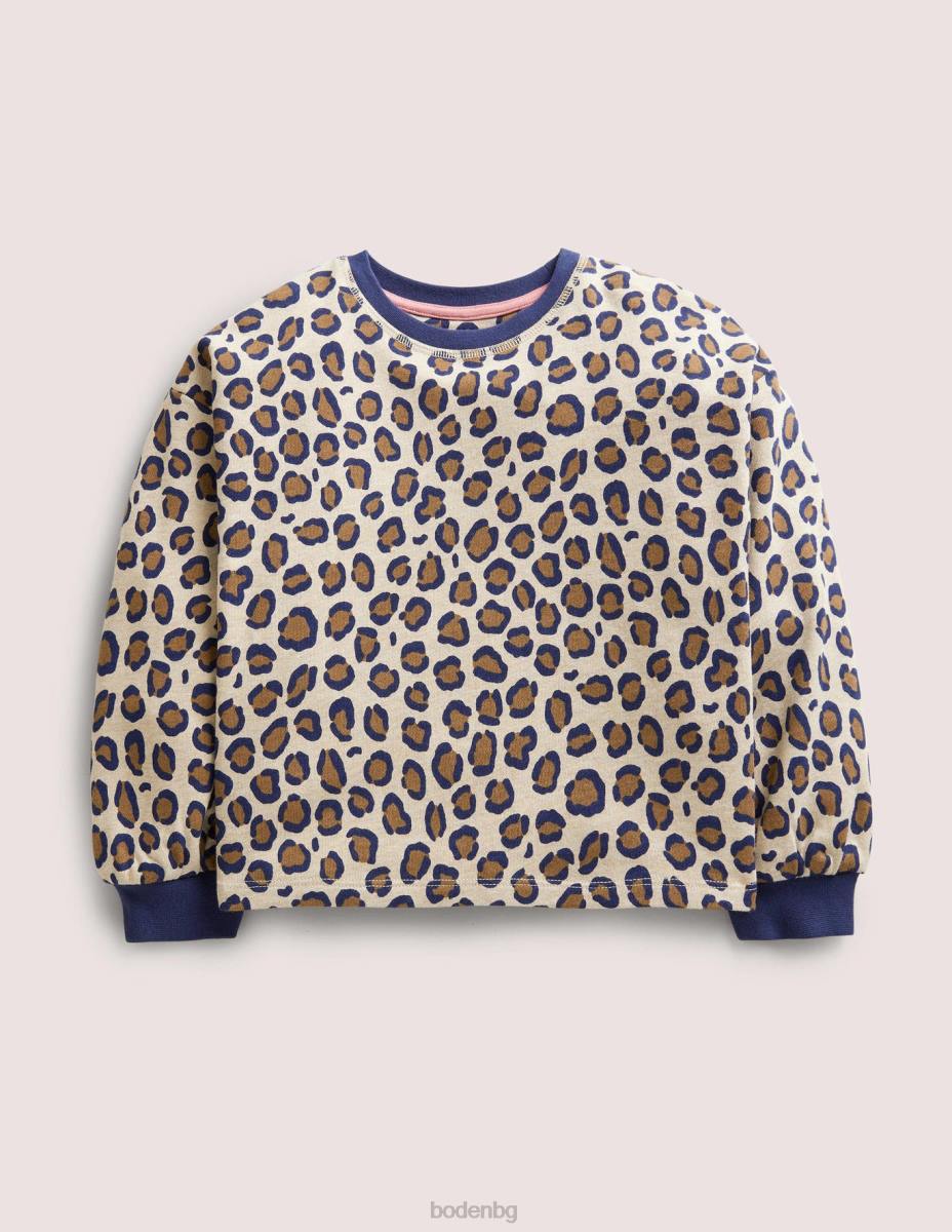 облекло Boden спокоен суичър орех кафяв леопард момичета LL683140