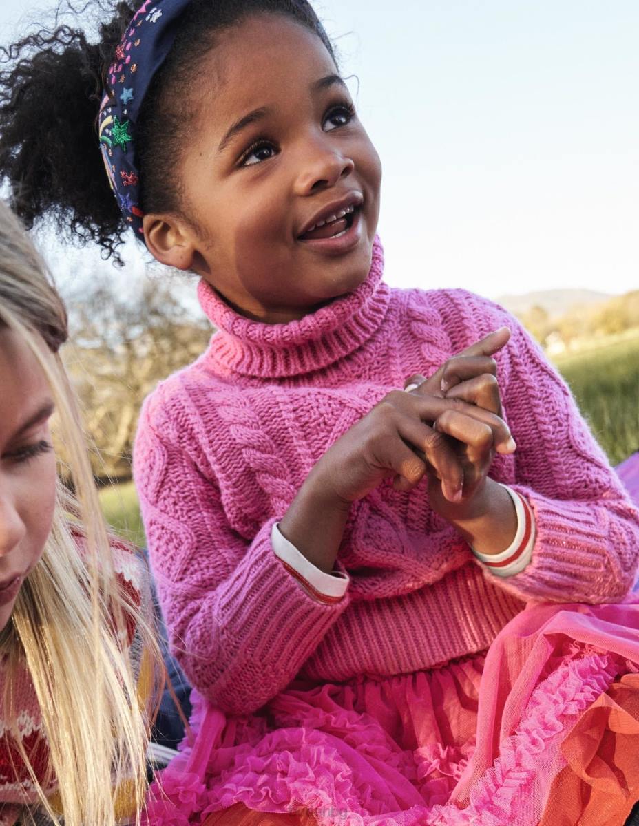 облекло Boden буци кабелна ролка джъмпер врата шокиращ розов кабел момичета LL683145