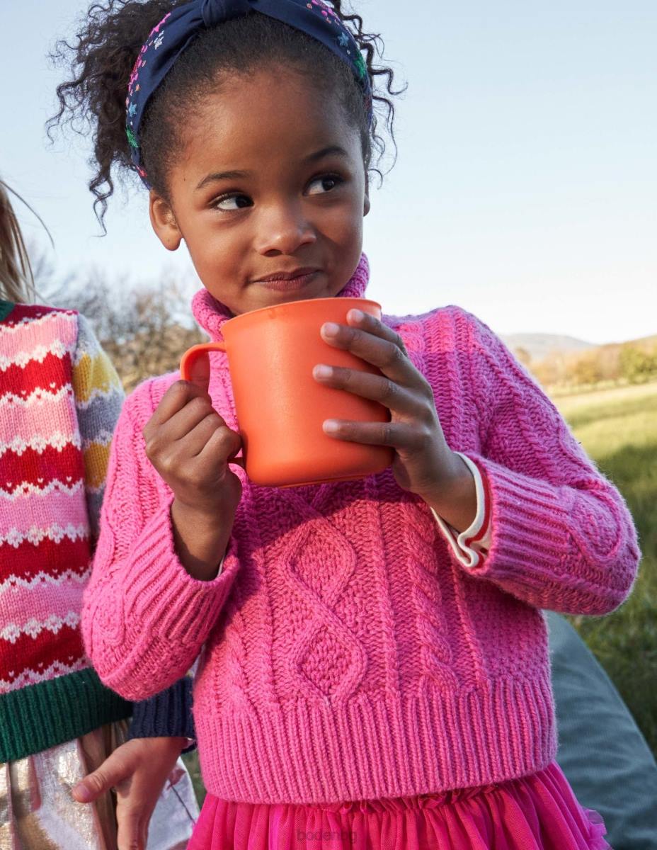 облекло Boden буци кабелна ролка джъмпер врата шокиращ розов кабел момичета LL683145