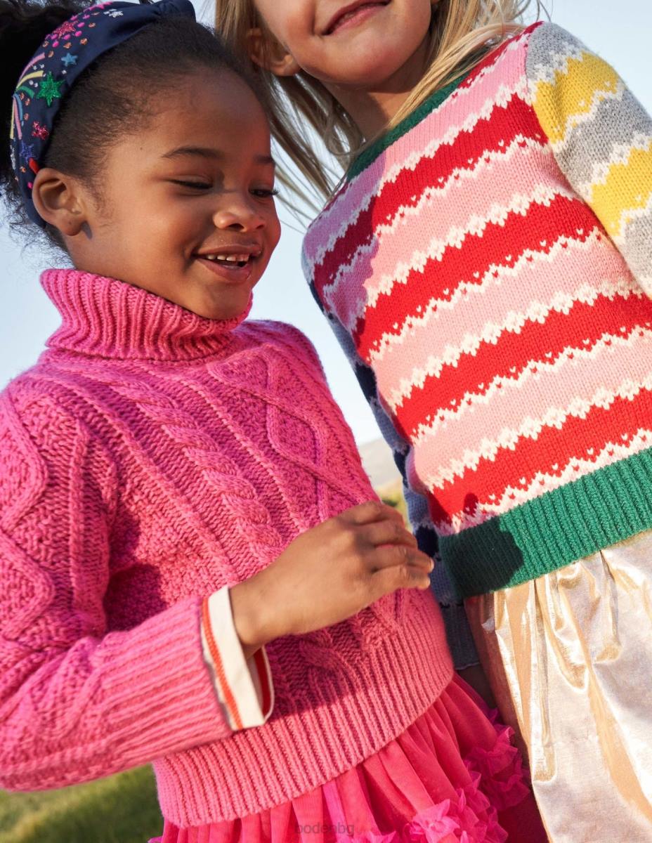 облекло Boden буци кабелна ролка джъмпер врата шокиращ розов кабел момичета LL683145