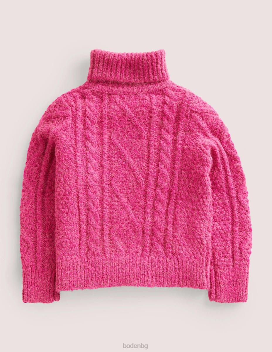 облекло Boden буци кабелна ролка джъмпер врата шокиращ розов кабел момичета LL683145
