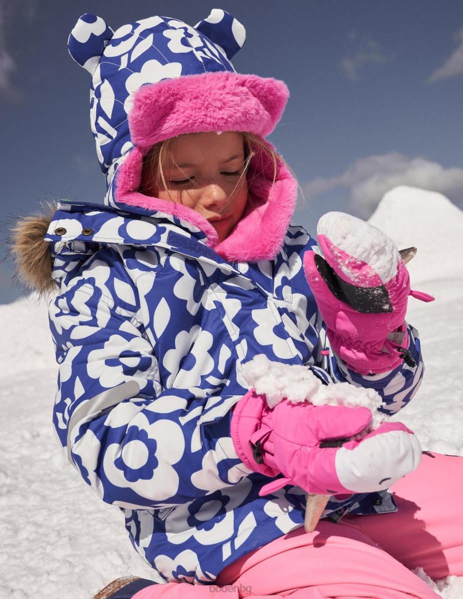 облекло Boden водоустойчиво яке за всякакви атмосферни условия слонова кост/синьо синьо на цветя момичета LL682805