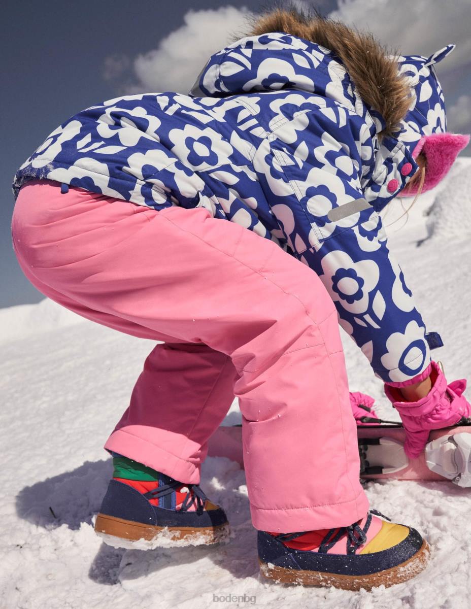 облекло Boden водоустойчиво яке за всякакви атмосферни условия слонова кост/синьо синьо на цветя момичета LL682805