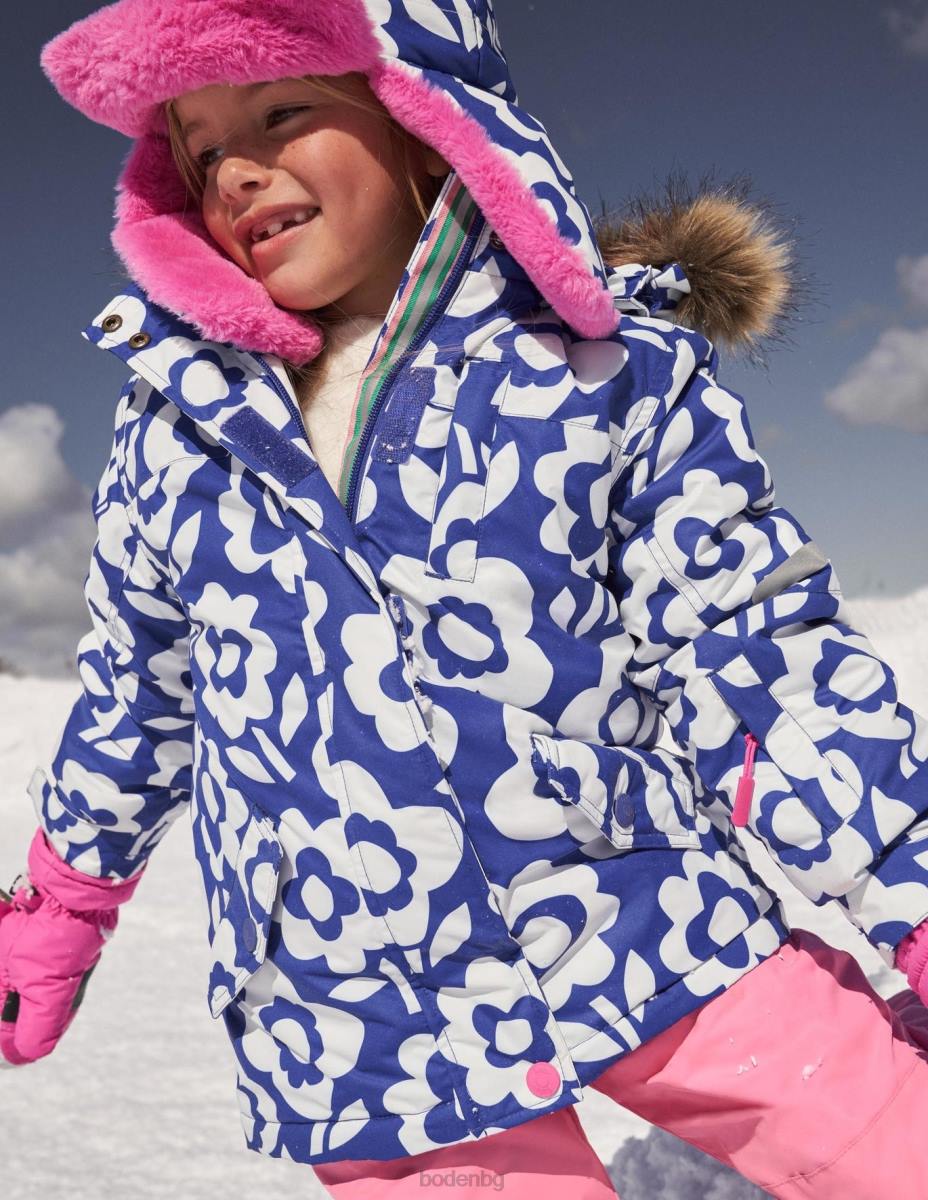 облекло Boden водоустойчиво яке за всякакви атмосферни условия слонова кост/синьо синьо на цветя момичета LL682805