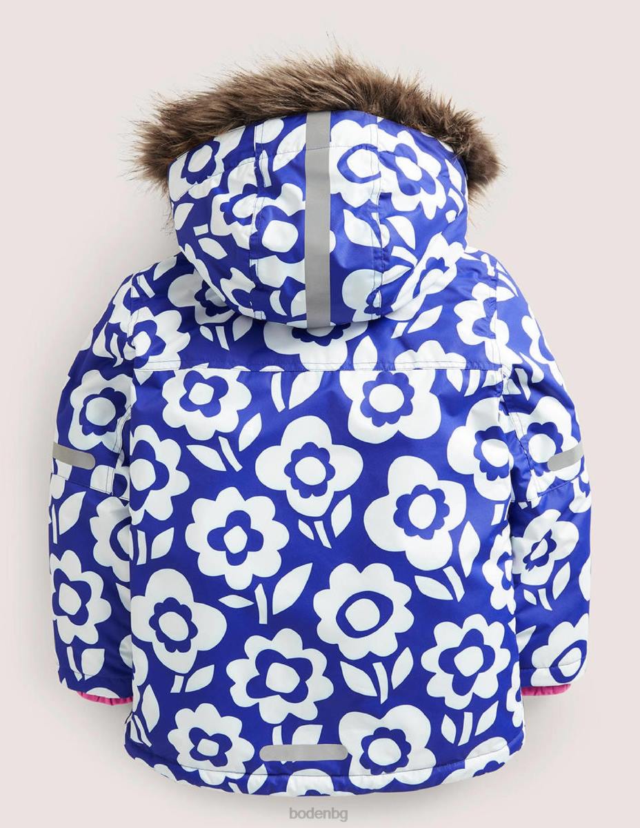 облекло Boden водоустойчиво яке за всякакви атмосферни условия слонова кост/синьо синьо на цветя момичета LL682805