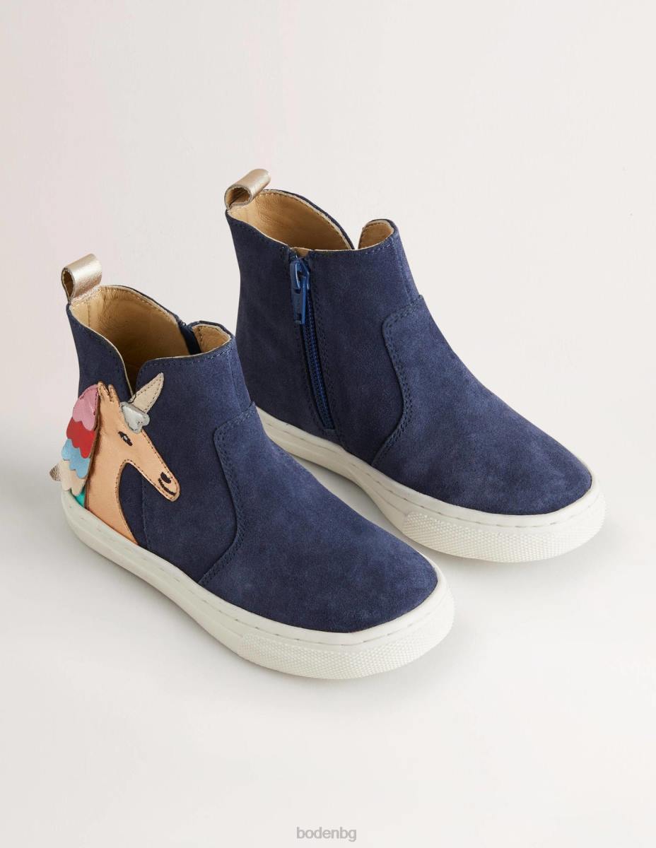 обувки Boden сини велурени ботуши с апликация на еднорог мулти еднорог момичета LL682720