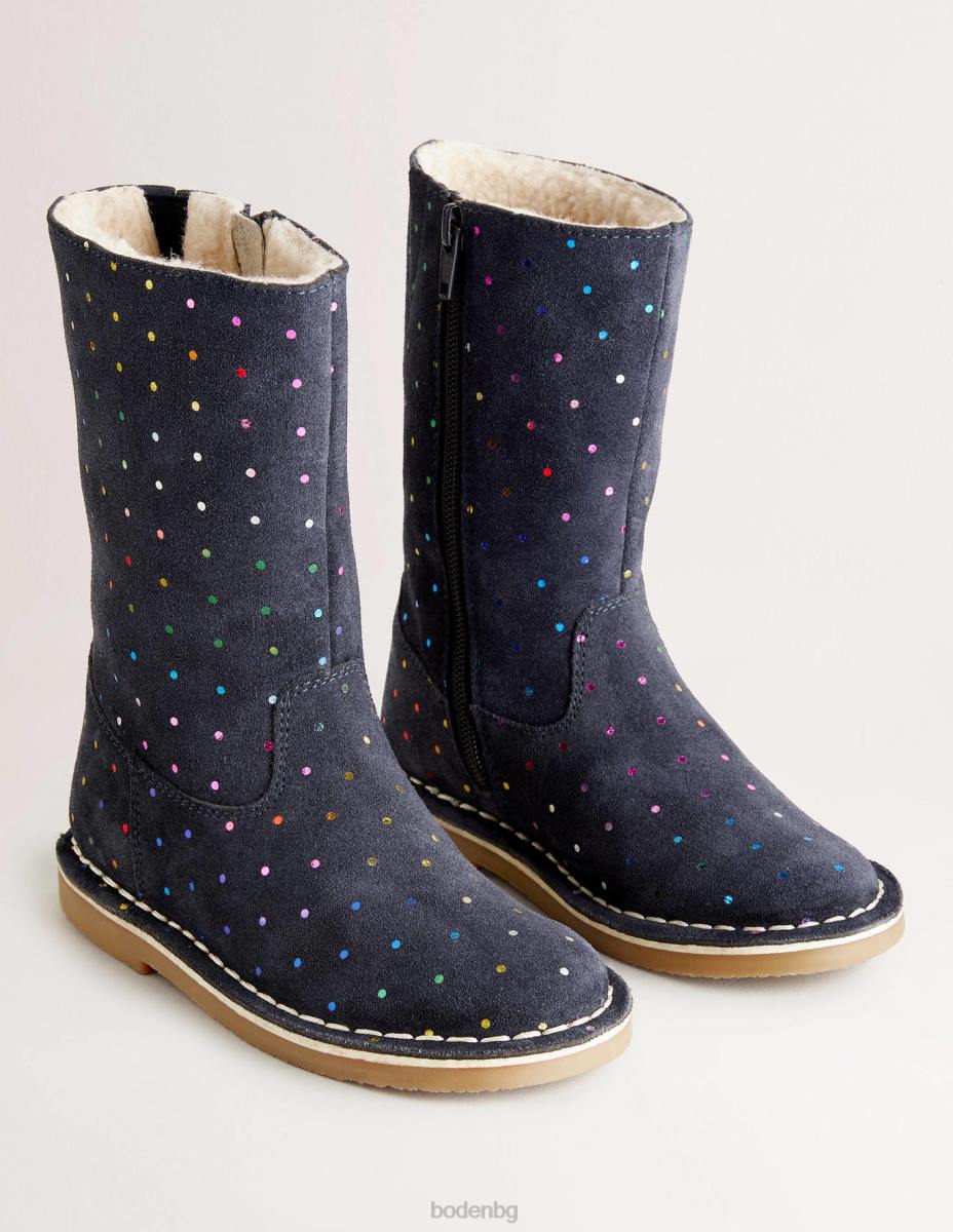 обувки Boden петна високи велурени ботуши колеж флот много място момичета LL682723