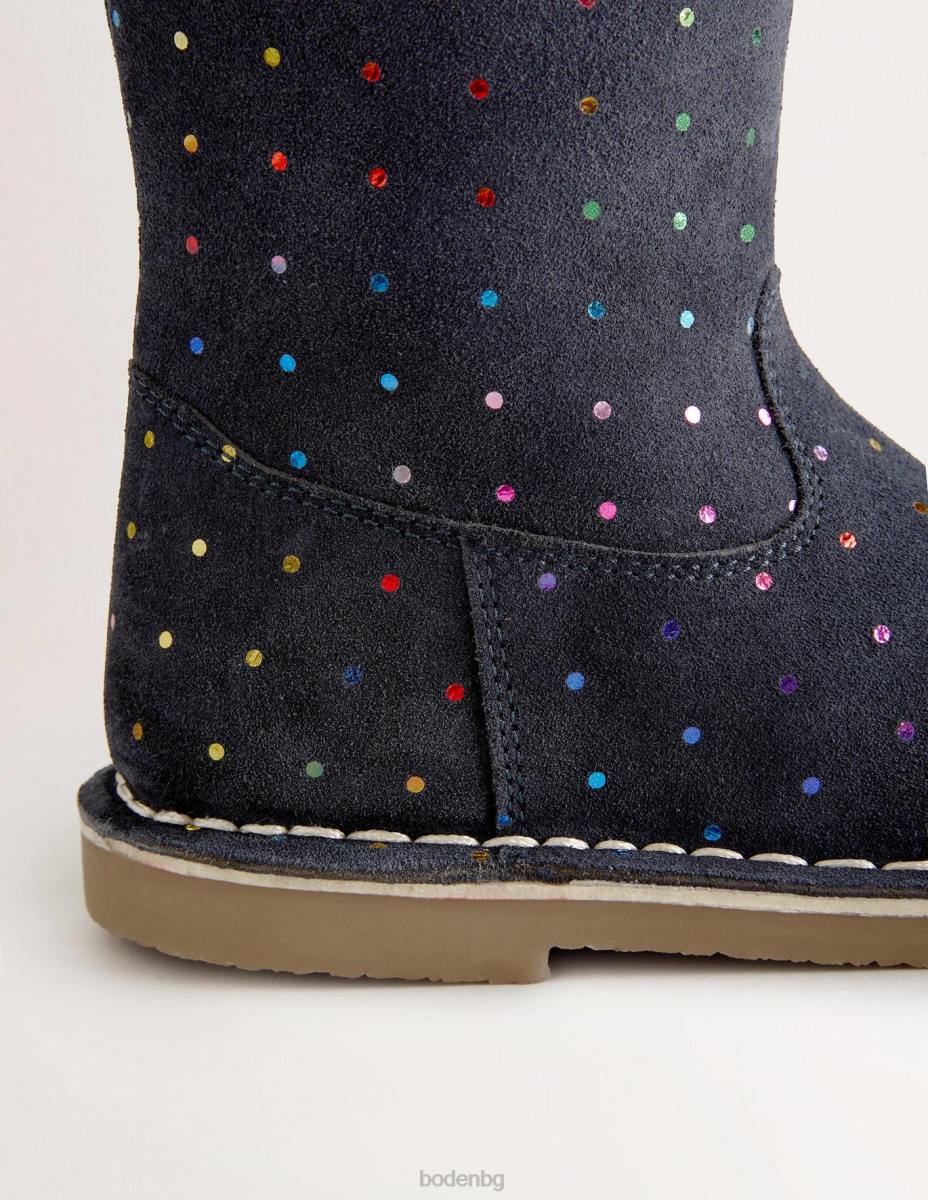 обувки Boden петна високи велурени ботуши колеж флот много място момичета LL682723