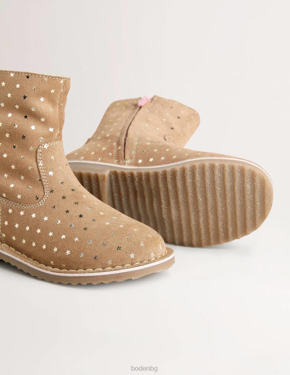 обувки Boden удобни къси кожени ботуши кафява звезда момичета LL682725