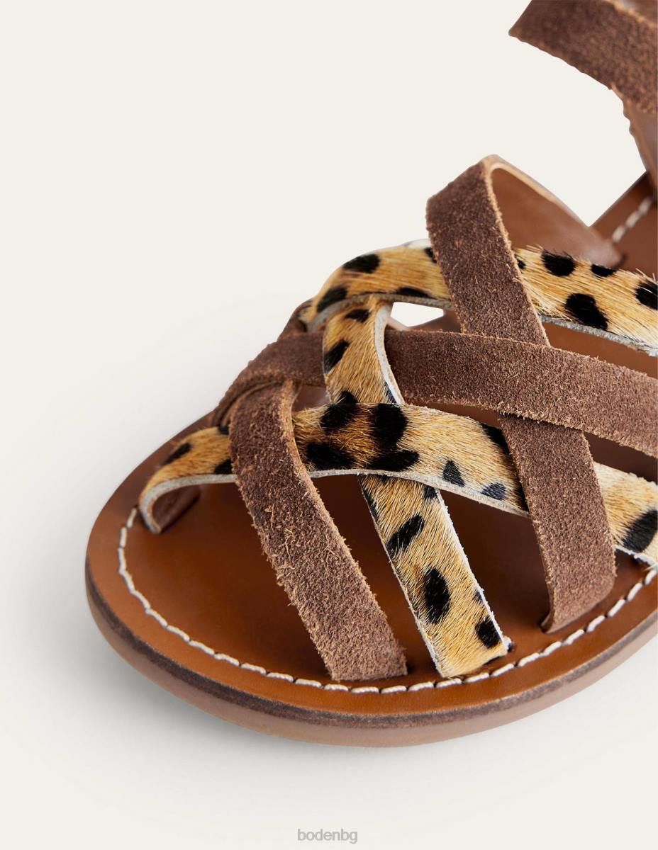 обувки Boden сандали с каишки кафяво/животно комбо момичета LL682654